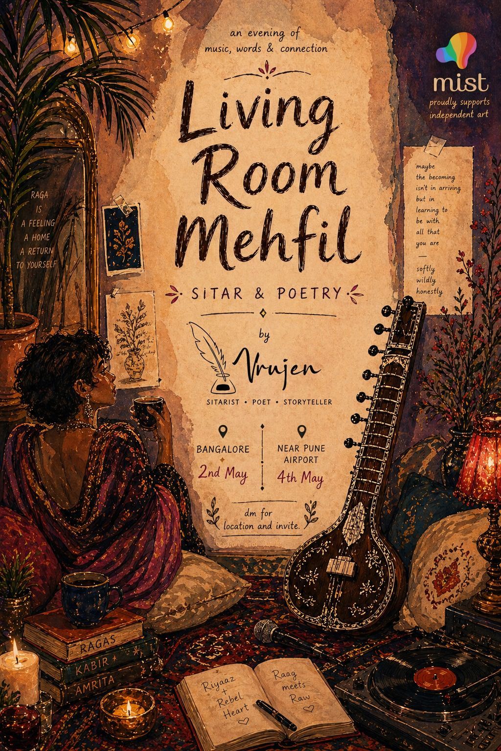 Living Room Mehfil : Sitar &amp; Poetry — event poster