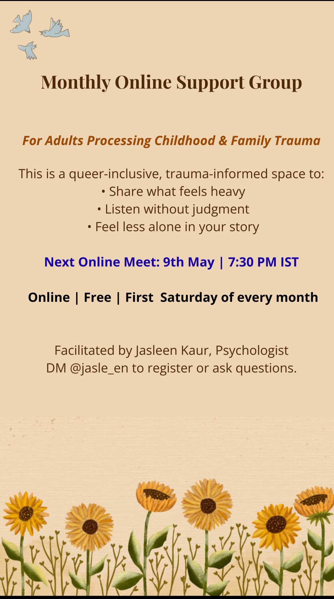 Trauma Informed Queer Support Meet — event poster
