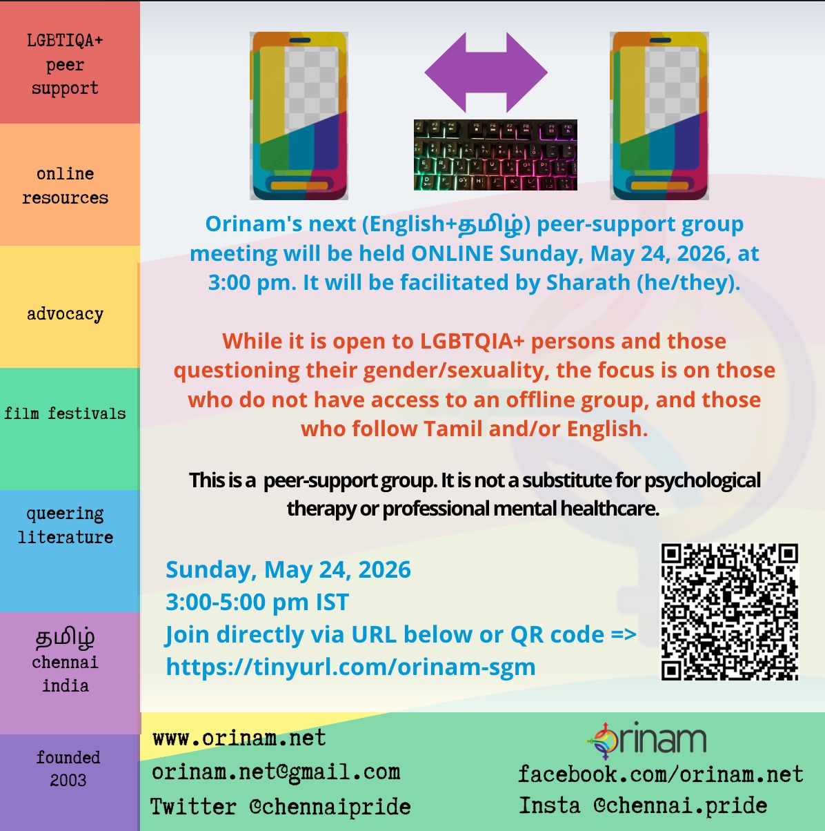Orinam Online Support Group meeting — event poster