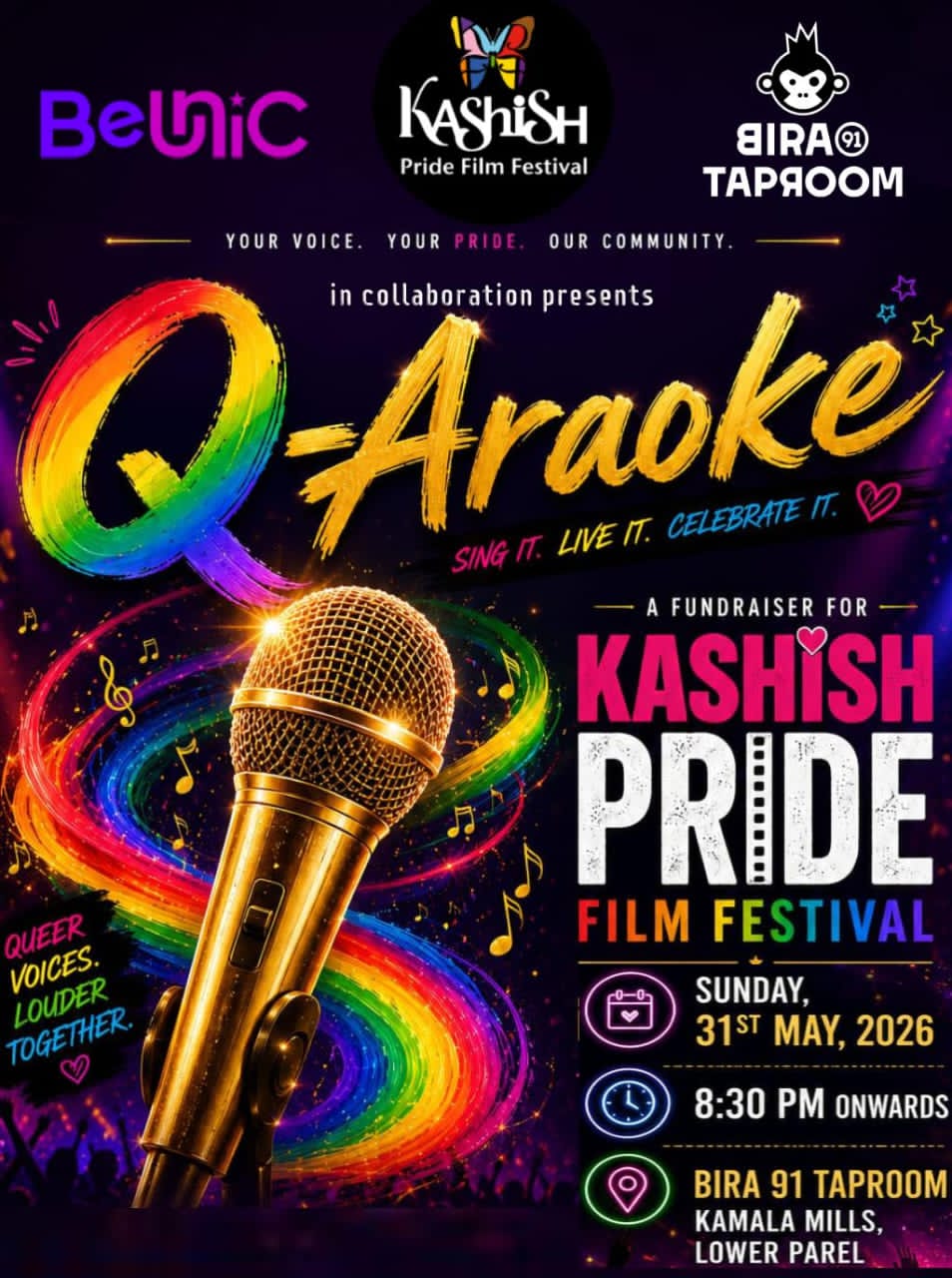 Q-araoke Fundraiser|Kashish Pride Film Festival poster